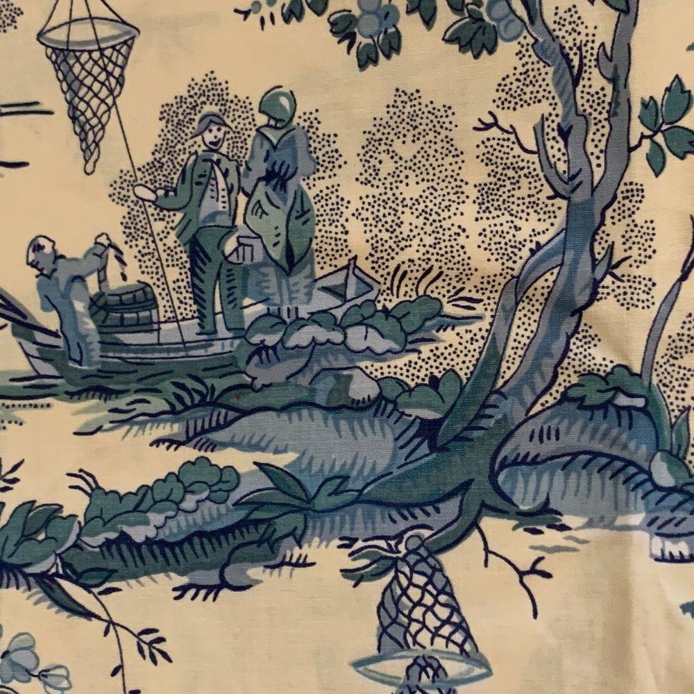 Gorgeous Vintage Chinoiserie Toile Bailey & Griffin Hand Printed Fishermen - Picture 10 of 16